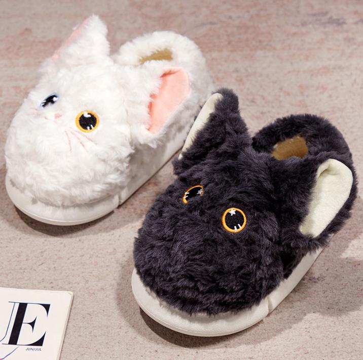 White And Black Cat Stuffed Animal Slippers Warm Winter Plush Slipper Indoor Shoes 9