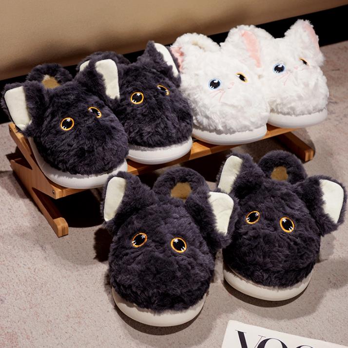 White And Black Cat Stuffed Animal Slippers Warm Winter Plush Slipper Indoor Shoes 10