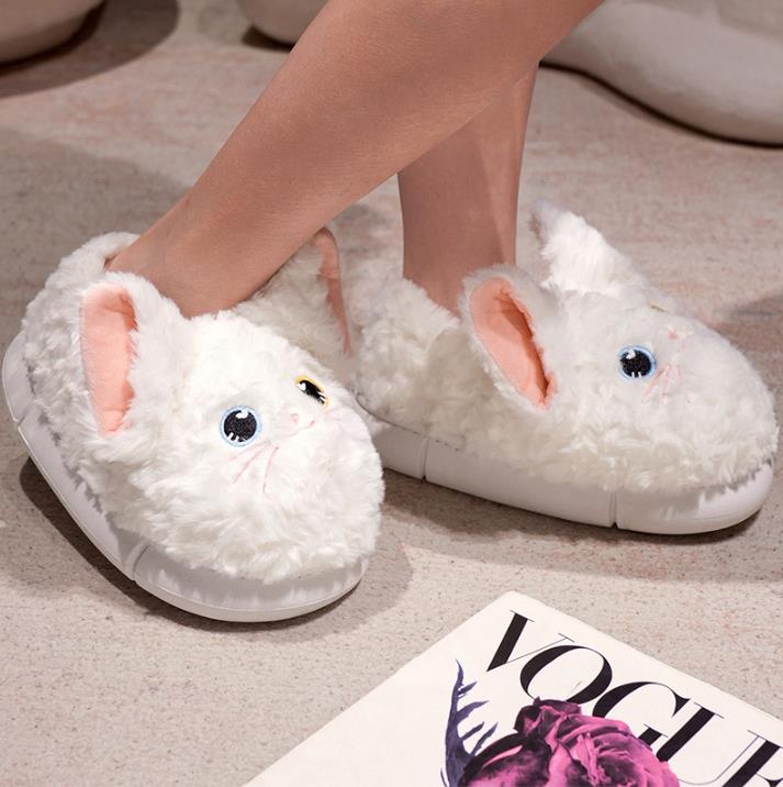 White And Black Cat Stuffed Animal Slippers Warm Winter Plush Slipper Indoor Shoes 12