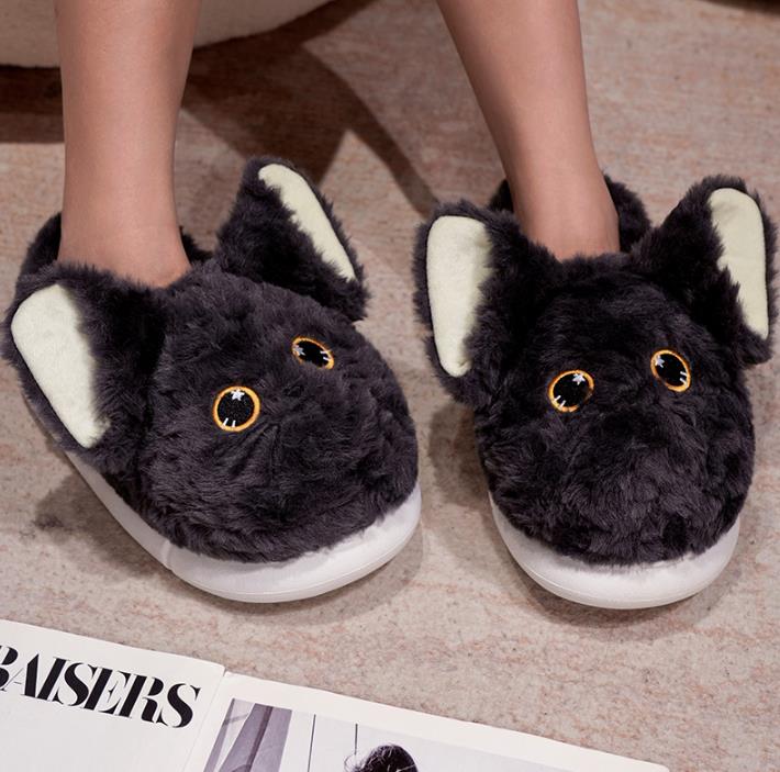 White And Black Cat Stuffed Animal Slippers Warm Winter Plush Slipper Indoor Shoes 11