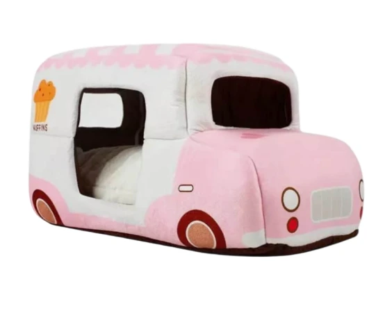 Yortoob- 21.6 Inches Pink Dessert Cart Car Shape Cat And Dog Pet Bed Warm And Comfortable Small Puppy Bed 1