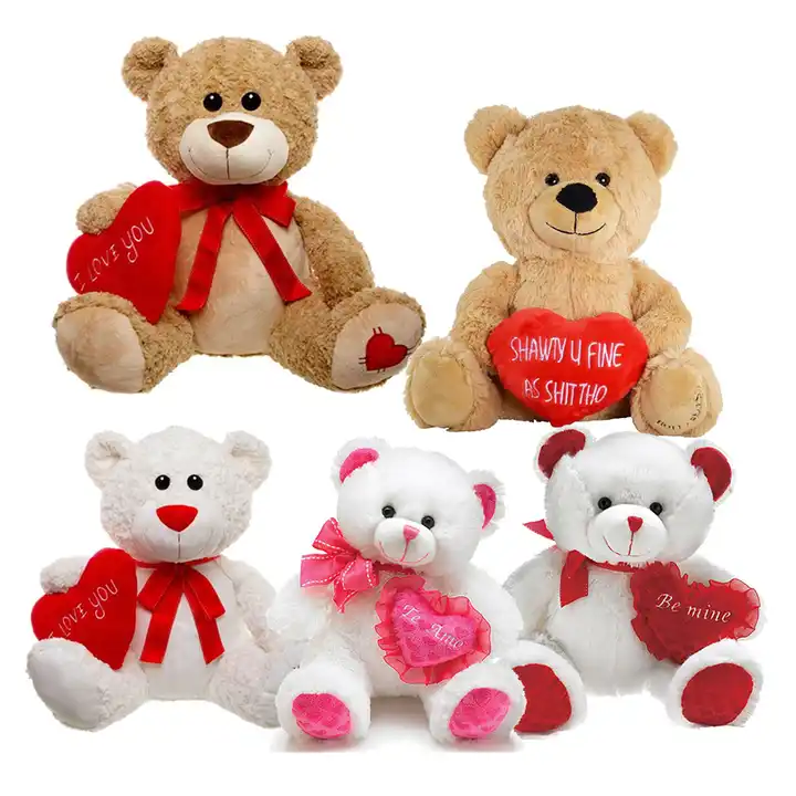 Cute Valentines Day Plush Teddy Bear Lover Gifts OEM Wholesale Peluches Stuff Toys Teddy Bear With Red Heart Plush 2
