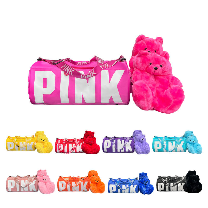 Fluffy Teddy Bear House Slipper Fashion Pink Bag and Teddy Bear Slippers 20