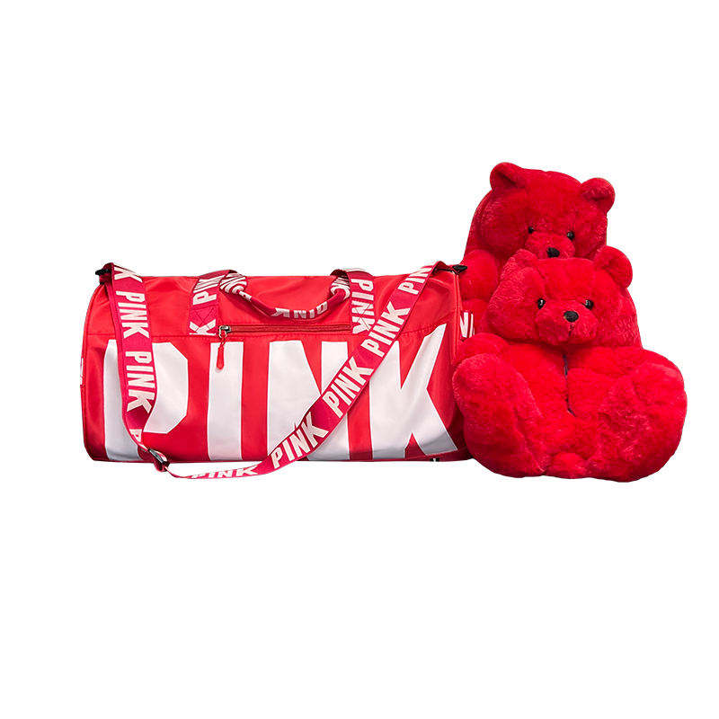 Fluffy Teddy Bear House Slipper Fashion Pink Bag and Teddy Bear Slippers 18