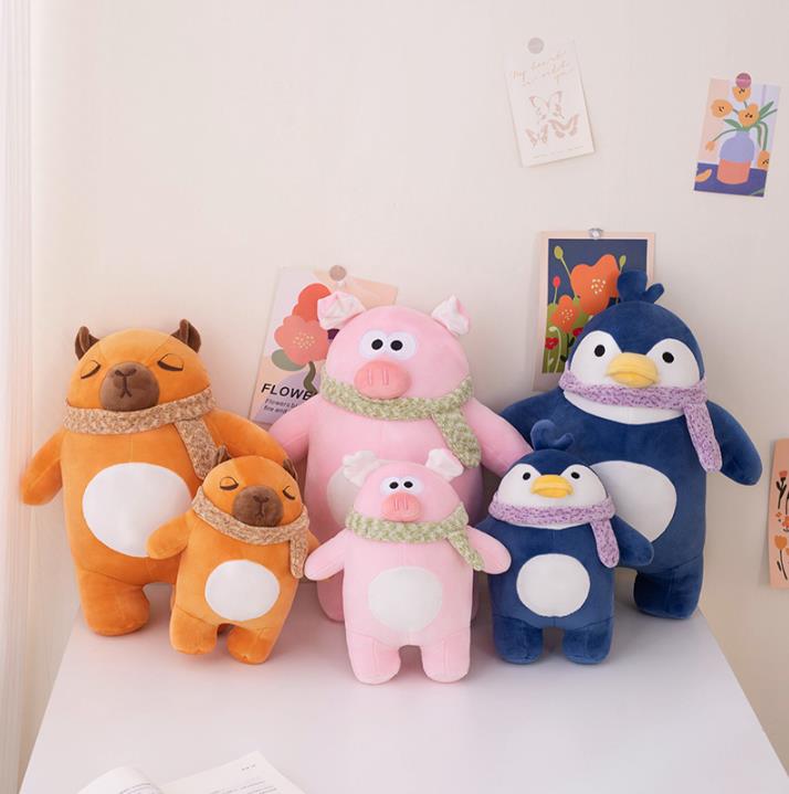 Lindo pingüino capibara cerdo peluche juguetes almohada dibujos animados muñecas niños regalos 11