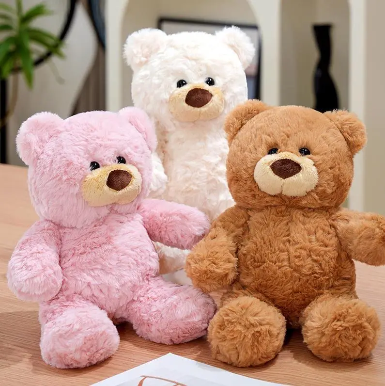 Oso de peluche sentado de alta calidad, juguete de peluche marrón, blanco y rosa. 1