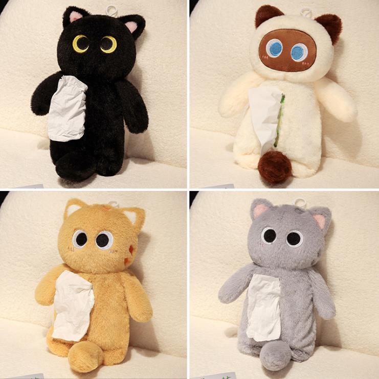Cute Cat Plush Toy Cartoon Stuffed Animals Cat Tissue Holder Plush Car Tissue Box 3