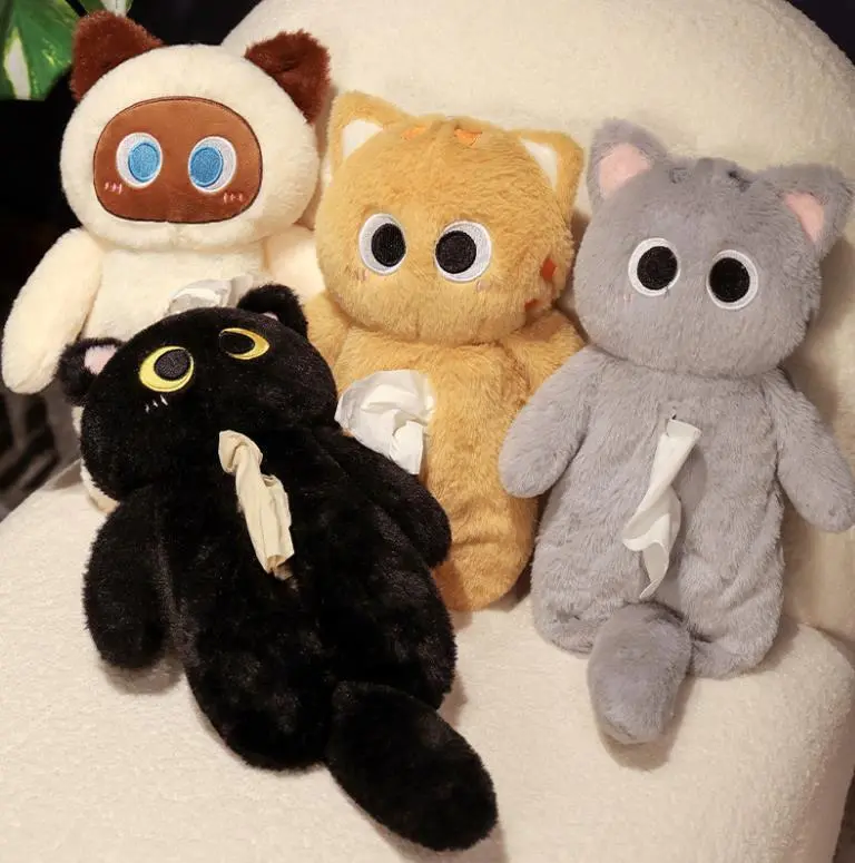 Cute Cat Plush Toy Cartoon Stuffed Animals Cat Tissue Holder Plush Car Tissue Box 1