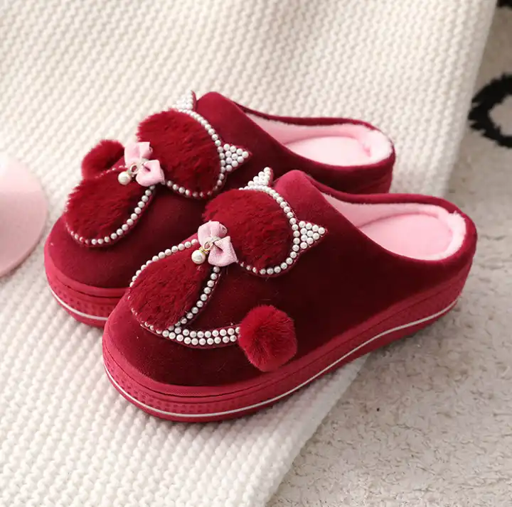Cotton Cat Plush Slippers Platform Indoor Slippers for Women Winter Slippers Home Slipper Female Warm Shoes 5