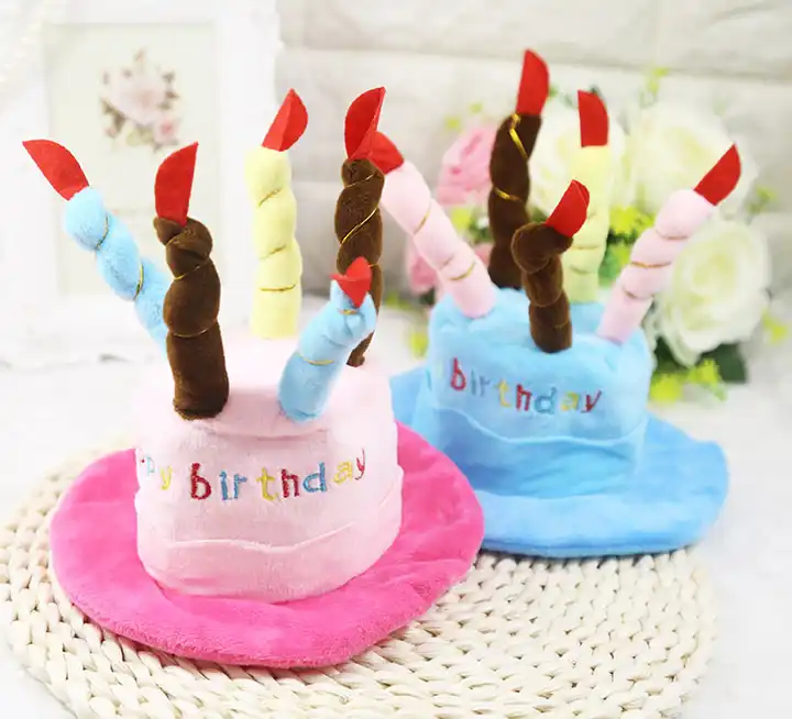 Multi Color Chew dog birthday hat Play Plush Squeak Lovely Dog Toy pet cat hat happy birthday hat 3