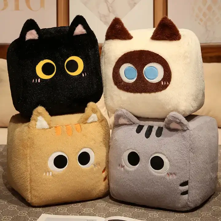 Customized Plush Toys Stuffed Cartoon Square Cat Cushion Soft Pillow Toys 1