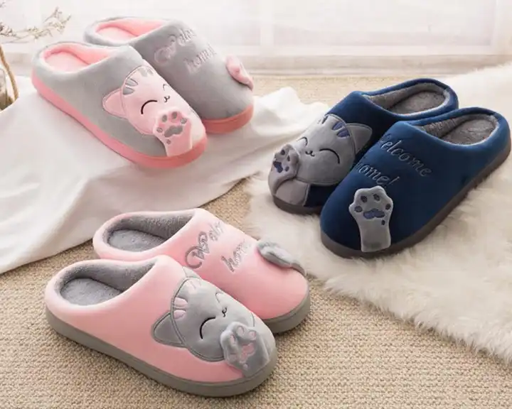 Cartoon Plush Cat Slippers Women Soft Warm Slippers Indoor Bedroom Lovers Couples Winter Slipper Shoes 9