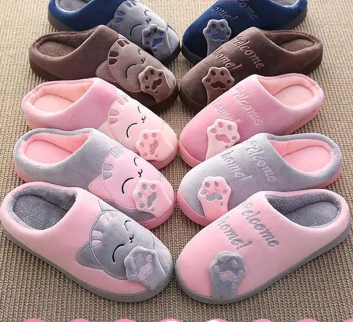 Cartoon Plush Cat Slippers Women Soft Warm Slippers Indoor Bedroom Lovers Couples Winter Slipper Shoes 11