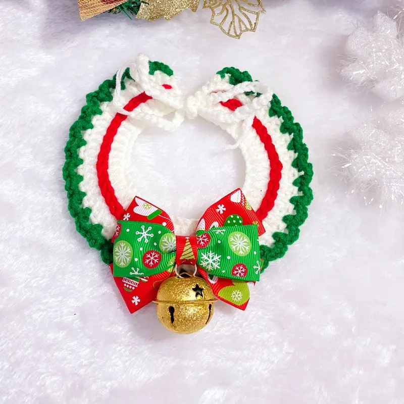Pet Christmas Collar Scarf Cat Dog Knitted Neck Wool Collar Christmas Pet Decoration 11