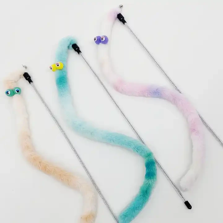 New Long Plush Big Eyes Pet Teaser Toy Interactive Cat Wand Kitty Teaser With Two Bells For Cat 1