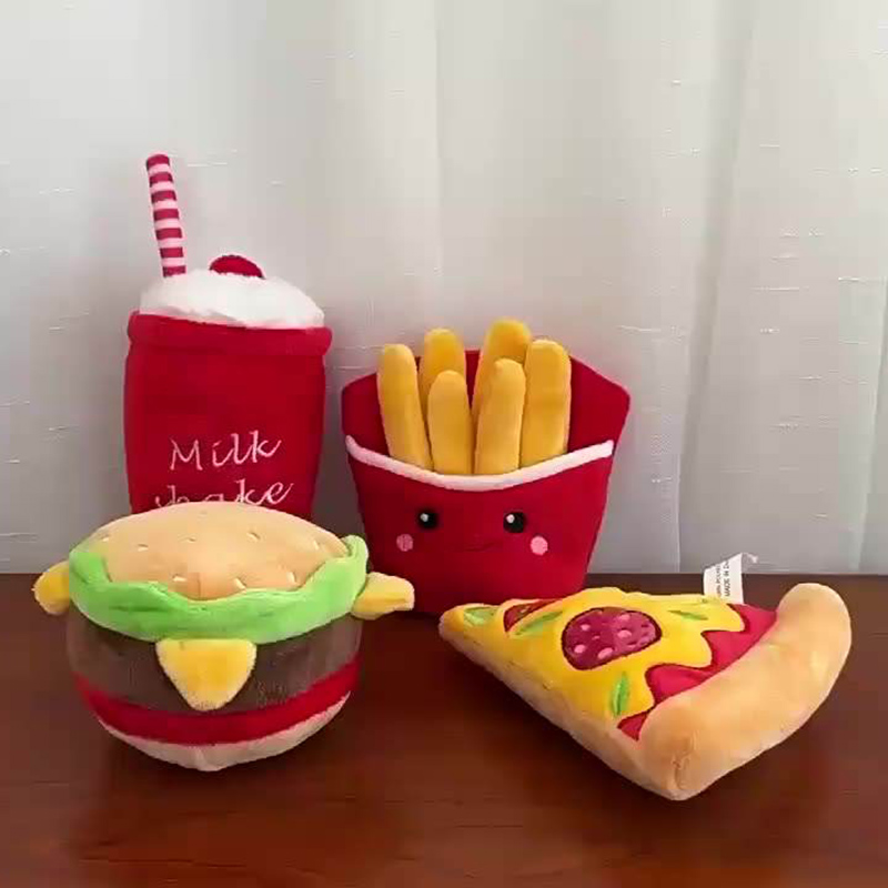 Hamburger Pizza Pet Toys Dog Chew Chew Toys for Puppy Teething Plush Toy for Pets 7