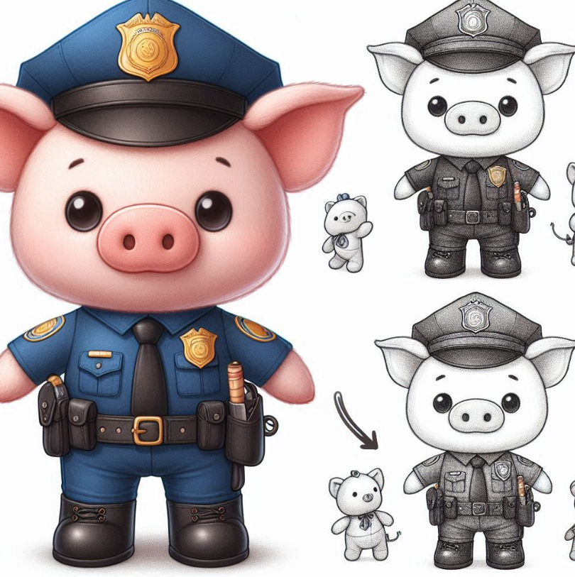 Custom stuffed plush toy custom police pig doll keychain plush pillow with company logo embroidered. 3