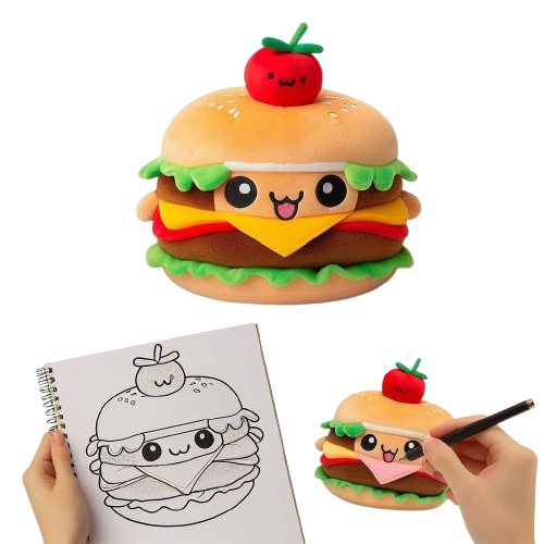 Customized Cartoon Throw Pillow Smiling Mascot Doll Plush Custom Stuffed Hamburger Pillow 10