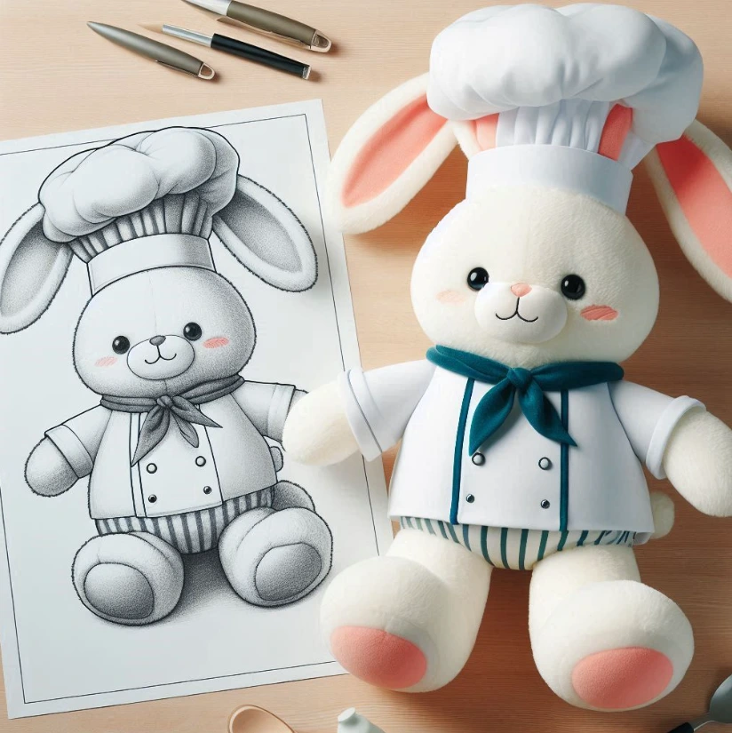 Custom stuffed plush toy custom chef bunny doll keychain plush pillow with company logo embroidered.1 1