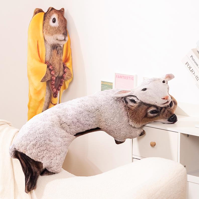 Lifelike Wolf Stuffed Plush Toy With Cloth Printing Wolf Long Pillows Sofa Bed Cushion 12