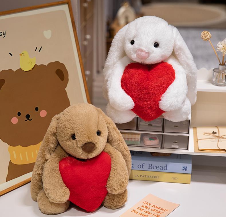 Customized Lovely Long Ears Bunny Plush Toy Cute Rabbit With Red Heart Stuffed Animal Toys 9