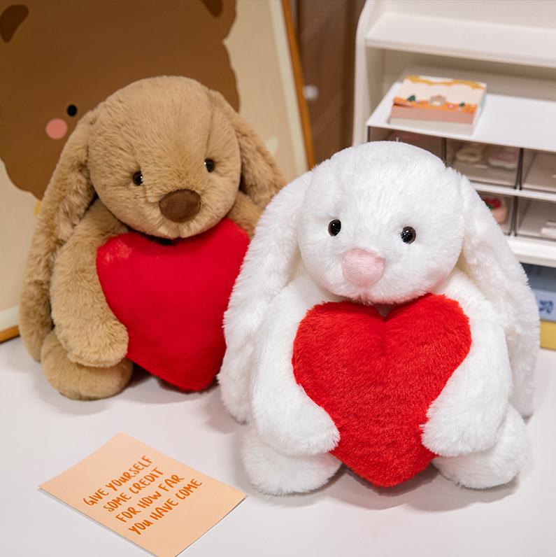 Customized Lovely Long Ears Bunny Plush Toy Cute Rabbit With Red Heart Stuffed Animal Toys 11