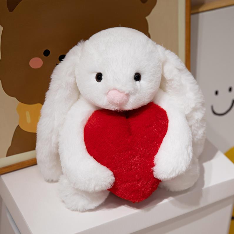 Customized Lovely Long Ears Bunny Plush Toy Cute Rabbit With Red Heart Stuffed Animal Toys 13