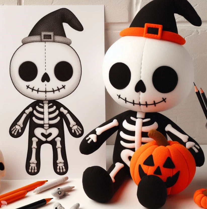 Custom stuffed plush toy custom Halloween Skeleton doll keychain plush pillow with company logo embroidered.1 1
