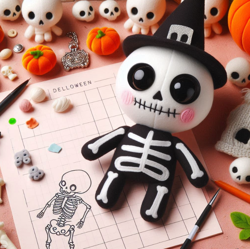 Custom stuffed plush toy custom Halloween Skeleton doll keychain plush pillow with company logo embroidered.1 3