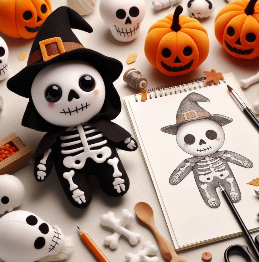 Custom stuffed plush toy custom Halloween Skeleton doll keychain plush pillow with company logo embroidered.1 2