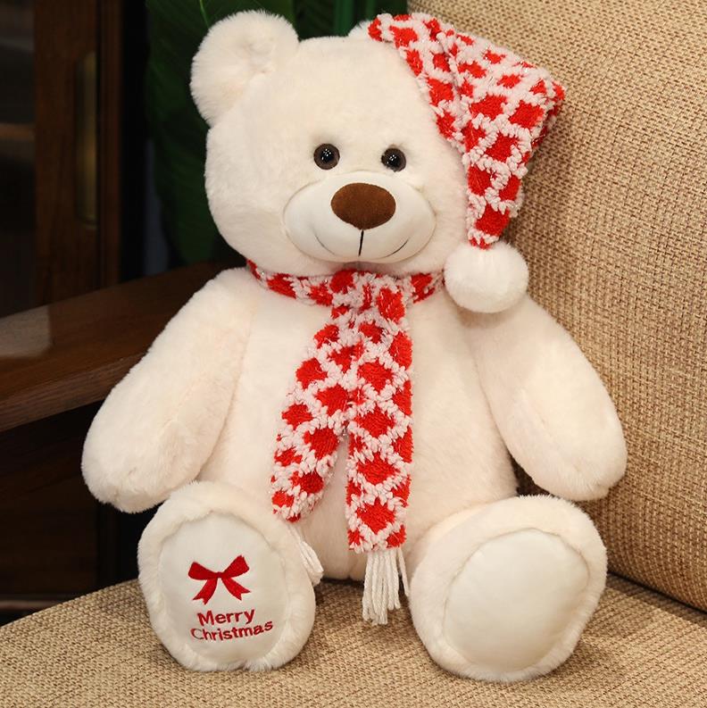 Custom Cute Teddy Bear Stuffed Toys Christmas Bears With Scarf And Hat Plush Doll 10