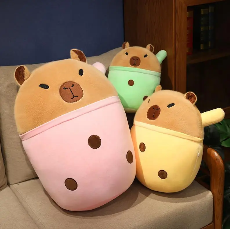 Customized Colourful Boba Capybara Stuffed Pillow Plush Toy Cute Animals Plush Toy Baby Kids Gift 1