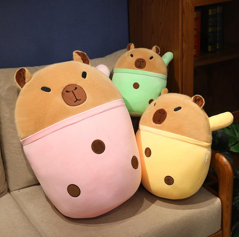 Customized Colourful Boba Capybara Stuffed Pillow Plush Toy Cute Animals Plush Toy Baby Kids Gift 8