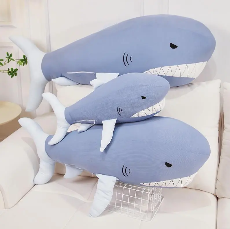 New arrival Cool Ice silk fabric Blue Shark Stuffed Animal Toys Soft Shark Pillow For Summer 1