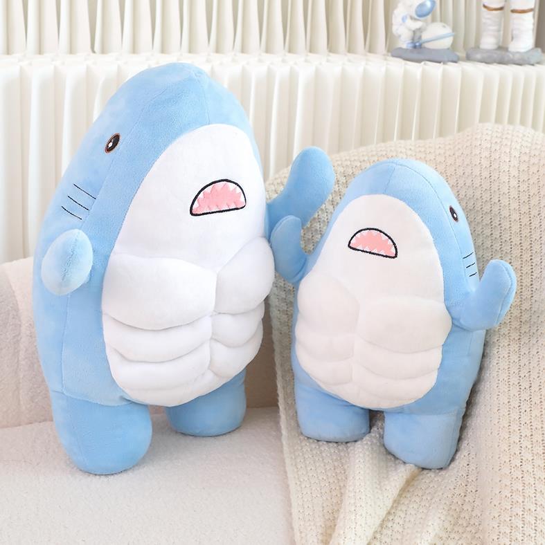 Oreiller requin musclé en peluche ultra doux, peluche requin câline, oreiller en peluche requin 9