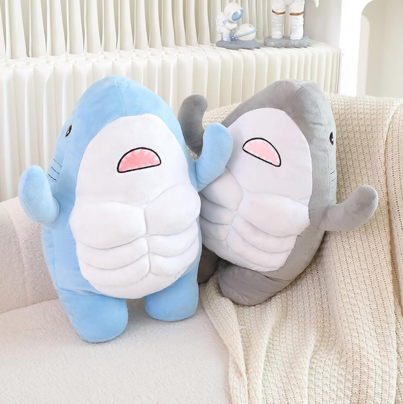 Oreiller requin musclé en peluche ultra doux, peluche requin câline, oreiller en peluche requin 10