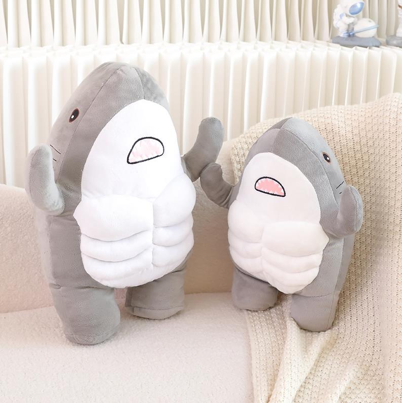 Oreiller requin musclé en peluche ultra doux, peluche requin câline, oreiller en peluche requin 8