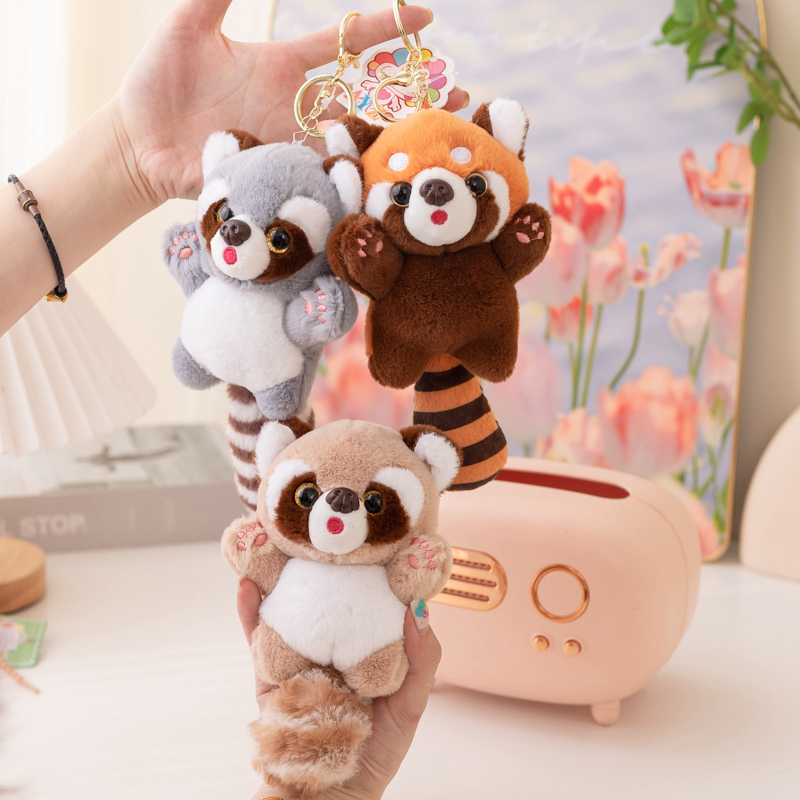 Stuffed bear animal toy plush cute raccoon unicorn dinsaur plush keychain 4