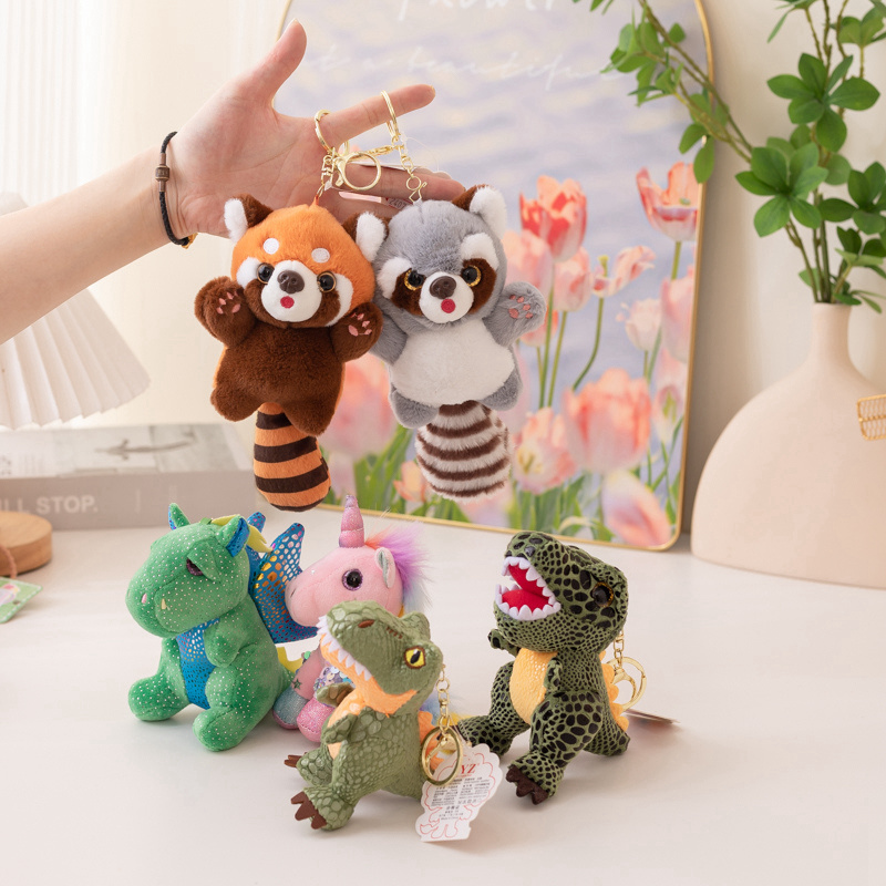 Stuffed bear animal toy plush cute raccoon unicorn dinsaur plush keychain 3