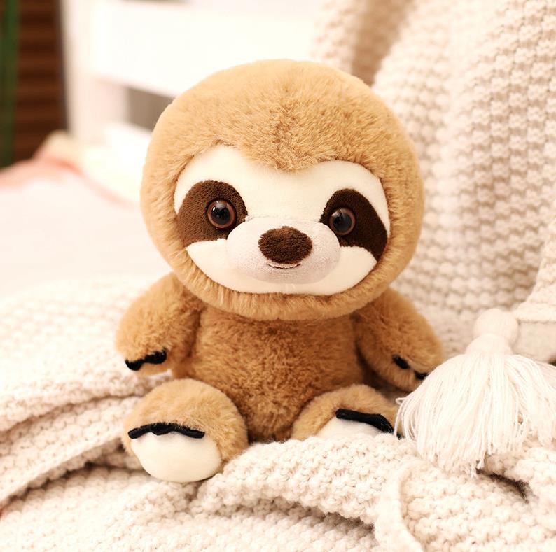 Factory Wholesale High Quality Fluffy Stuffed Brown Sloth Plush Toy Soft Sloth Doll 12