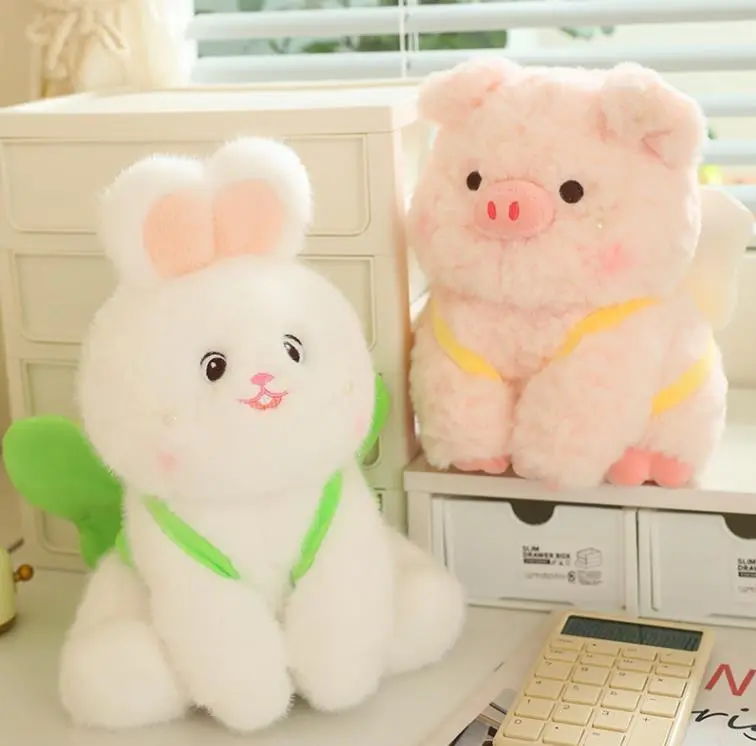 New Design Cute White Rabbit Pink Pig Stuffed Animal Toys Soft Bunny Plush Doll Kids Toy 1