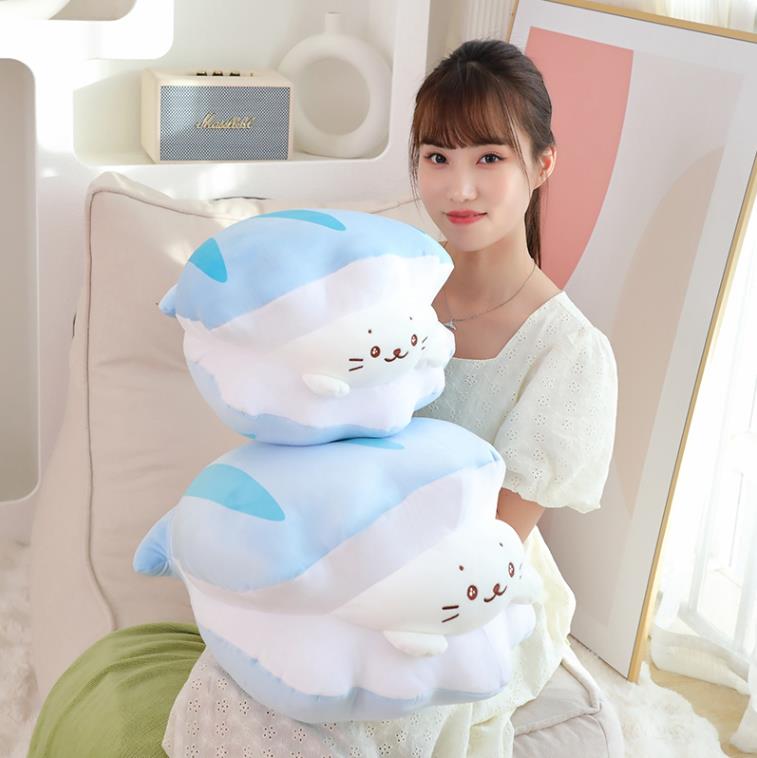 Wholesale Custom Shell seal Plush Toy Cute Blue Seal Stuffed Animal Toys Baby Soft Pillow 12