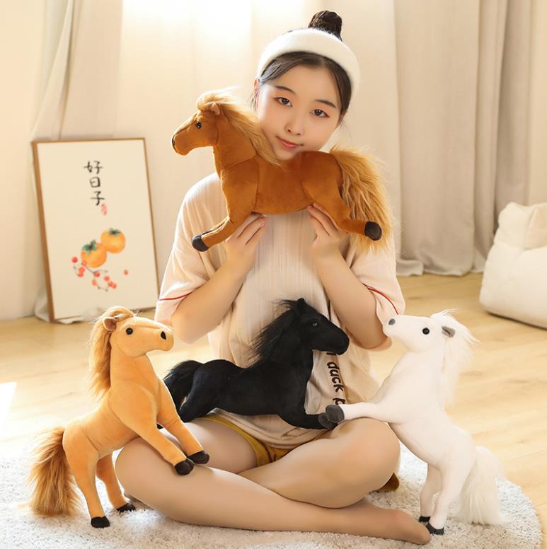 Lifelike Soft Standing Horse Stuffed Animal Toys White Black Brown Plush Horse ToyKids Gifts 10
