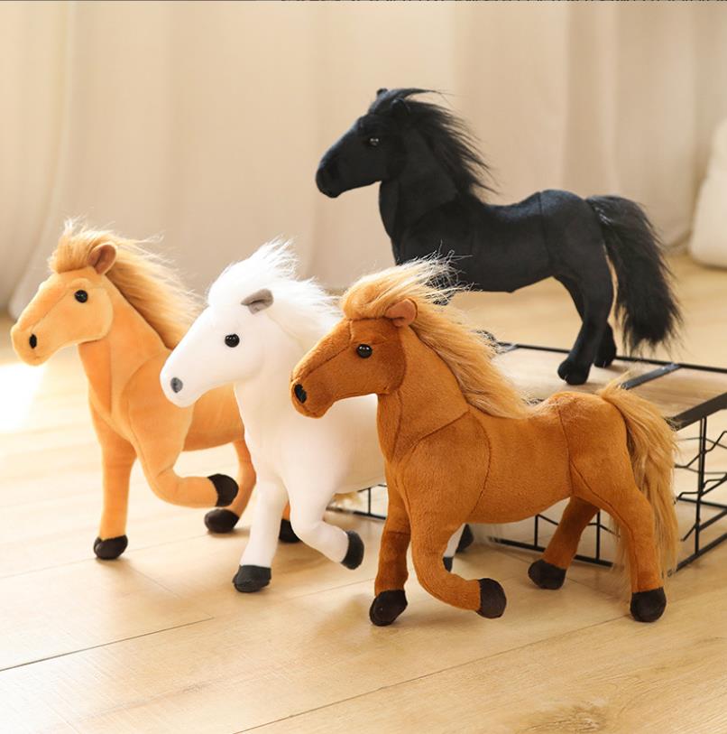 Lifelike Soft Standing Horse Stuffed Animal Toys White Black Brown Plush Horse ToyKids Gifts 12