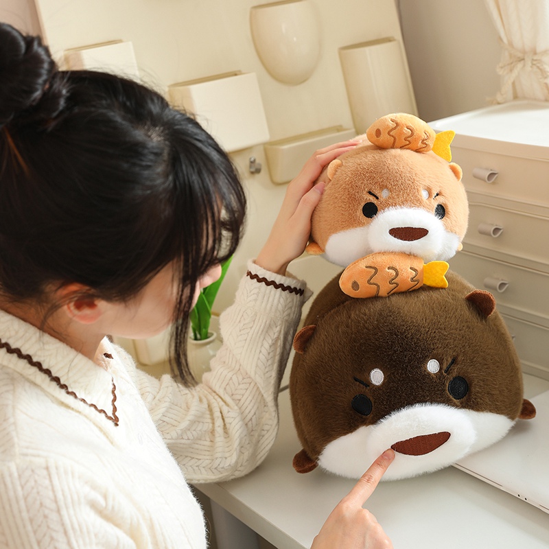 Custom plush toy sea otter with fish pillow cute interesting stuffed toys 2