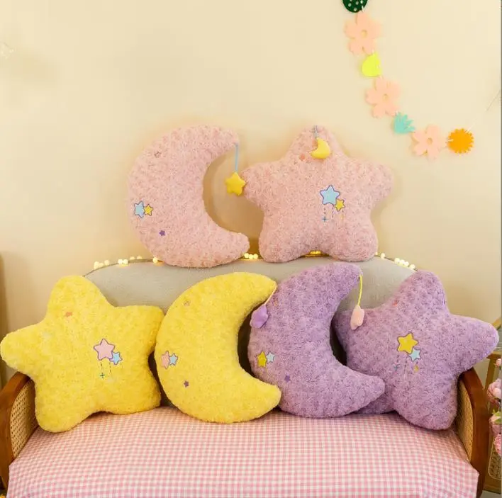 Kawaii Colorful Moon Cloud Pillow Star Plush Toy Cushion Super Soft Sleeping Throw Pillow 1
