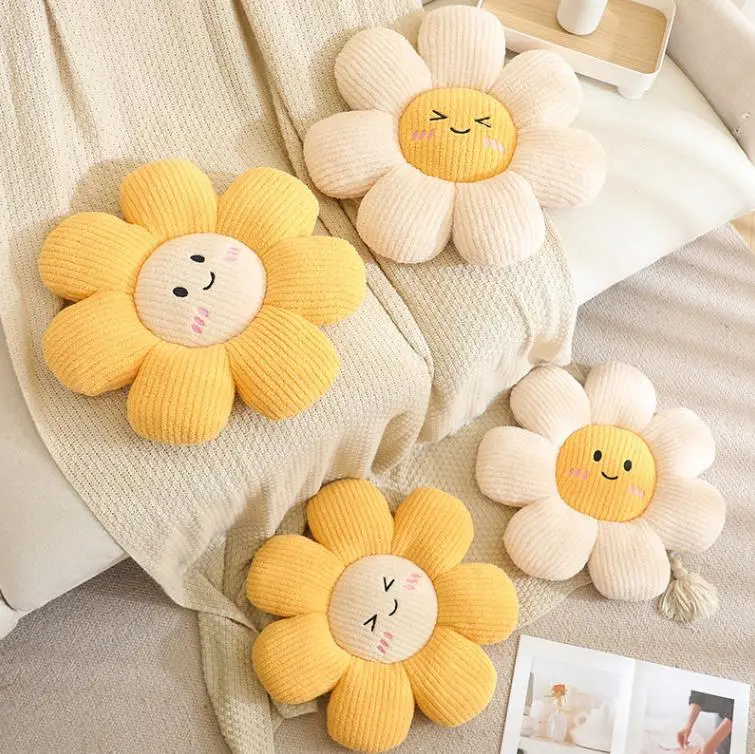 Cute Expression Cheap Soft Stuffed Plush Sun Flower Shaped Cushion Pillow 1