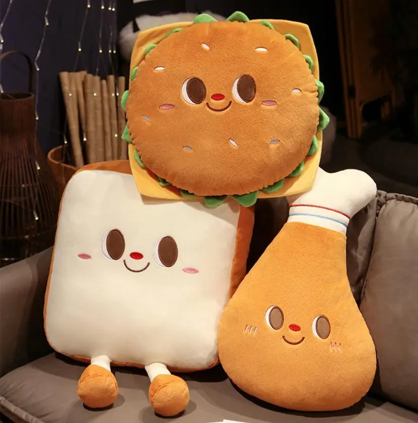 Cute Chicken Drumstick Pillow Hamburg Toast Plush Toy Bed Sleeping Throw Pillows Simulation Food Toys 1