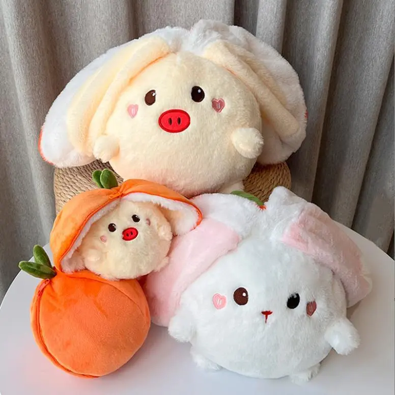 Hot selling Cute Fruit Orange Animals Transforms into Strawberry Rabbit And Pig Stuffed Animal Toys 1