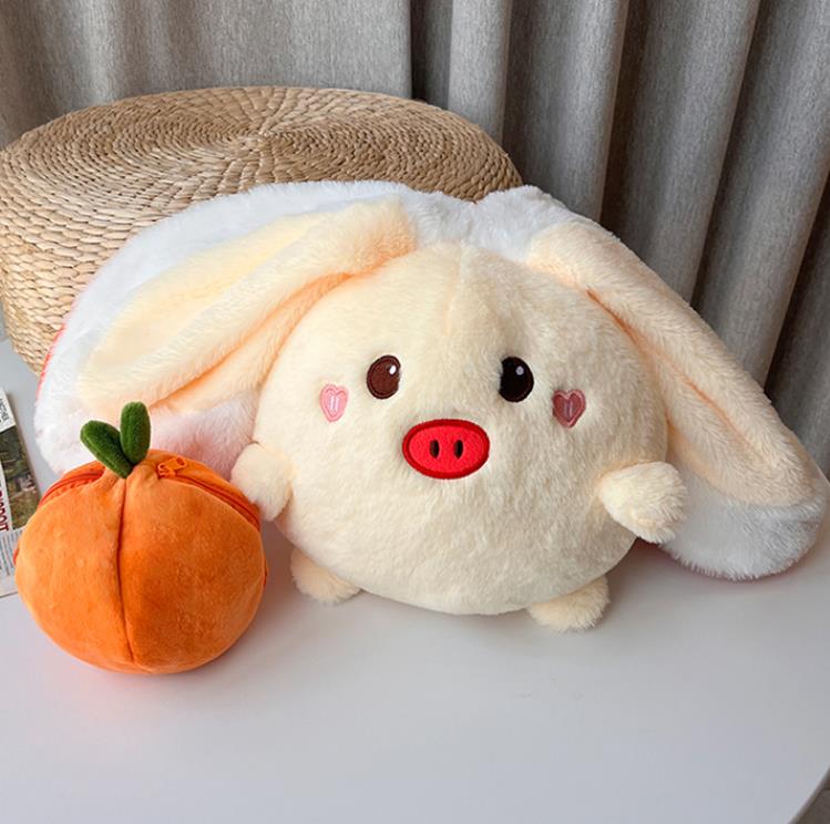 Hot selling Cute Fruit Orange Animals Transforms into Strawberry Rabbit And Pig Stuffed Animal Toys 3